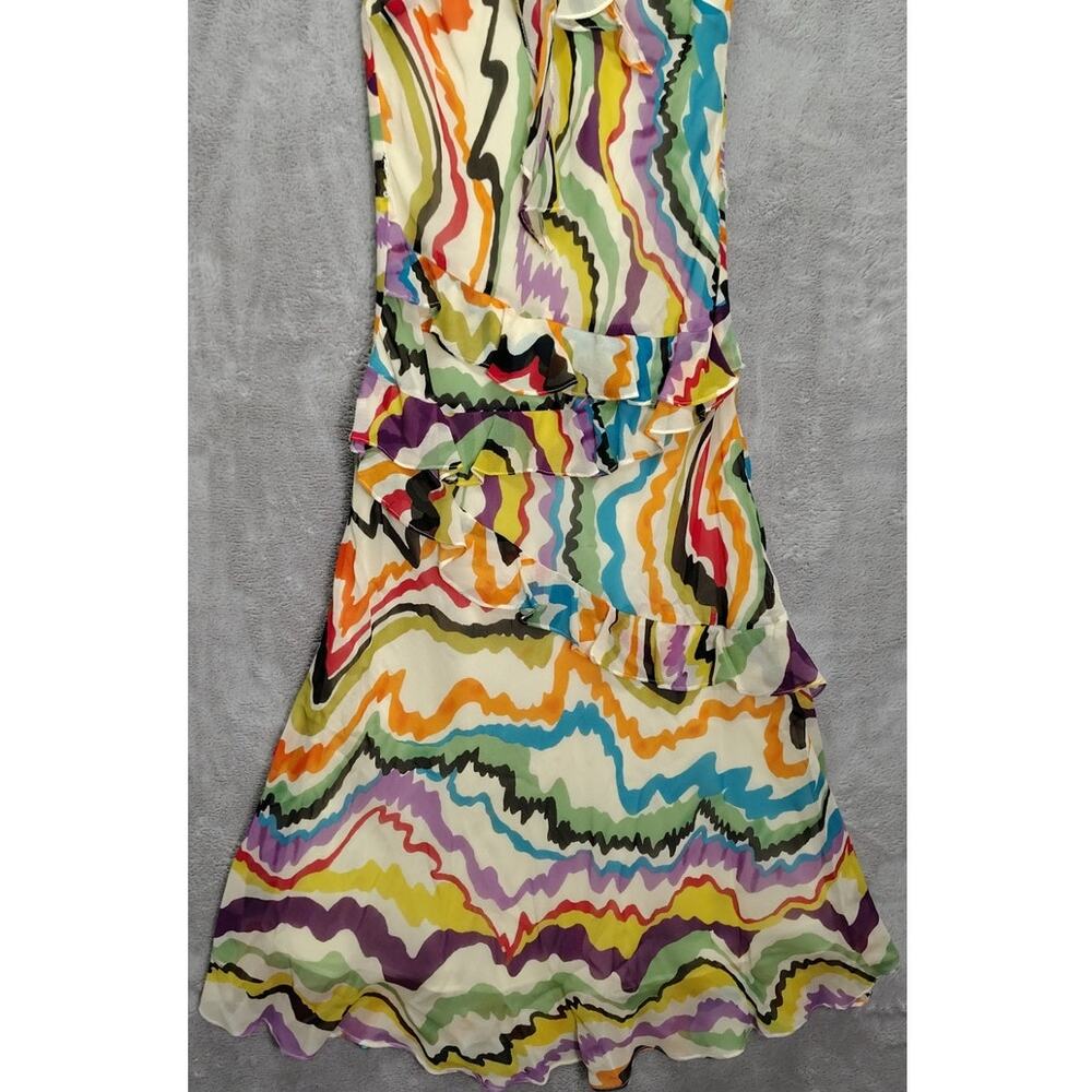 Anthropologie C Keer Womens Dress Size 4 Abstract Designer Silk Sheer Ruffle VNT - Picture 2 of 10